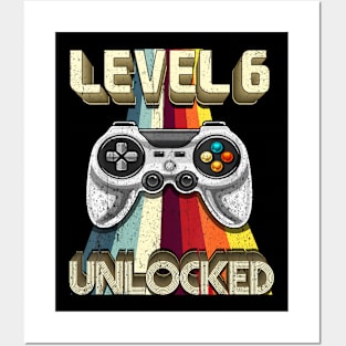 Level 6 Unlocked Retro Video Game 6th Birthday Gamer Gift Posters and Art